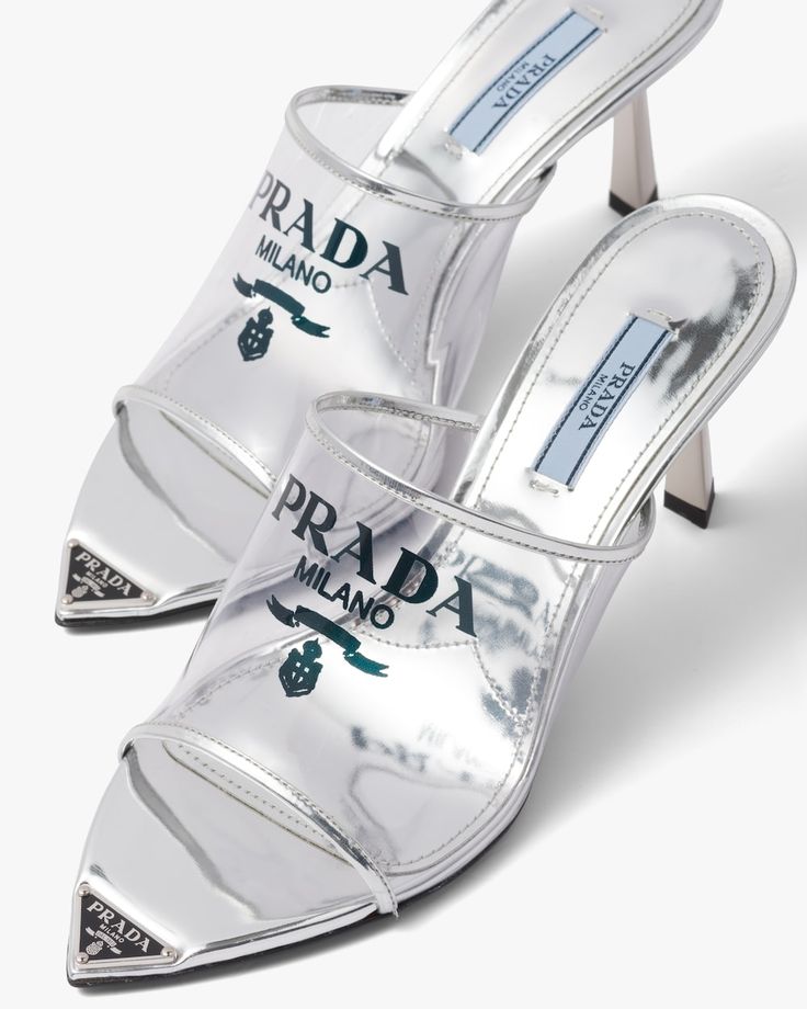 PRADA Logo-print Plexiglas high-heel slides - UAE