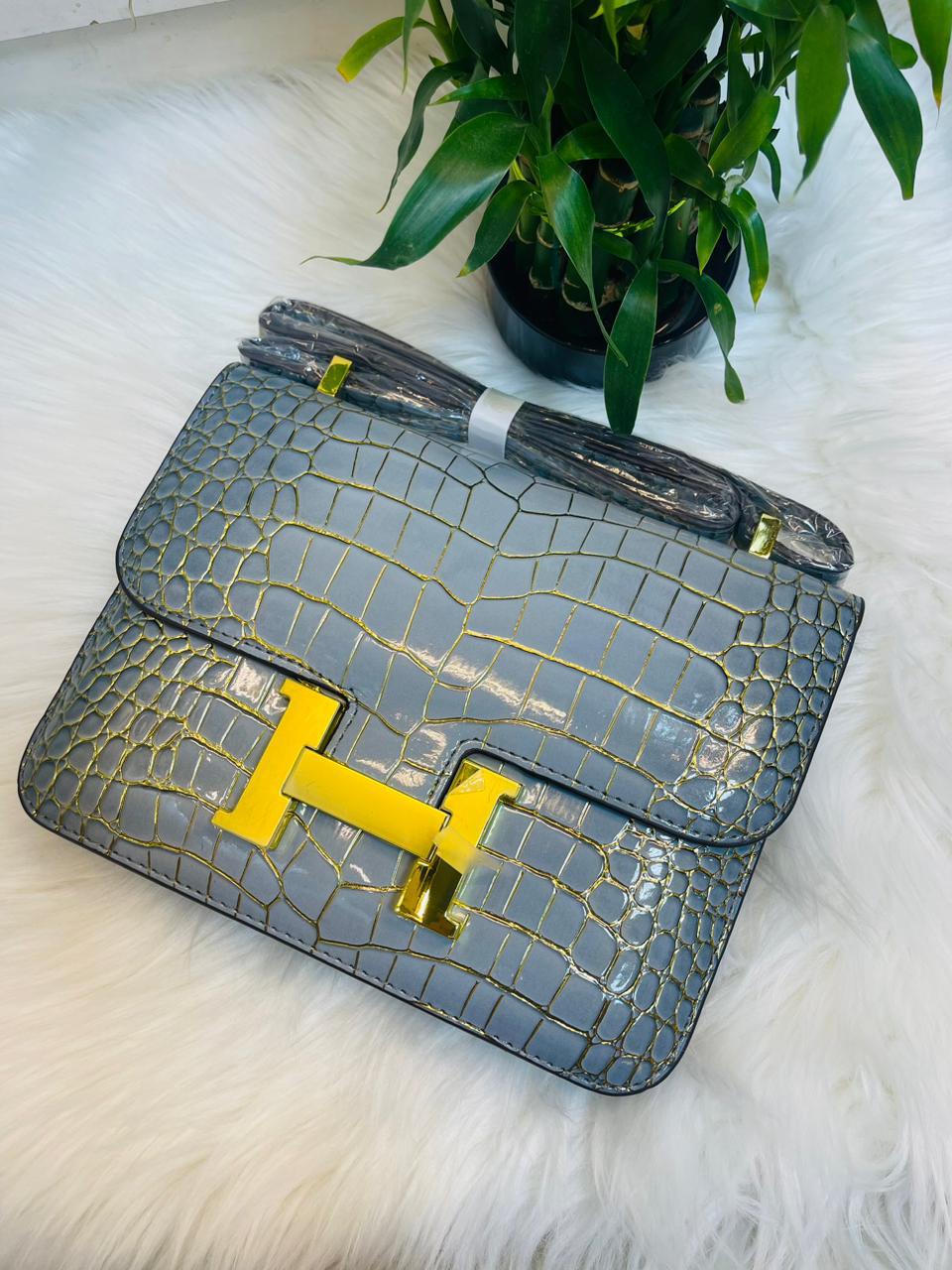 HERMES - Gold "H" Logo Crocodile Exotic Leather for Womens Bag  - UAE